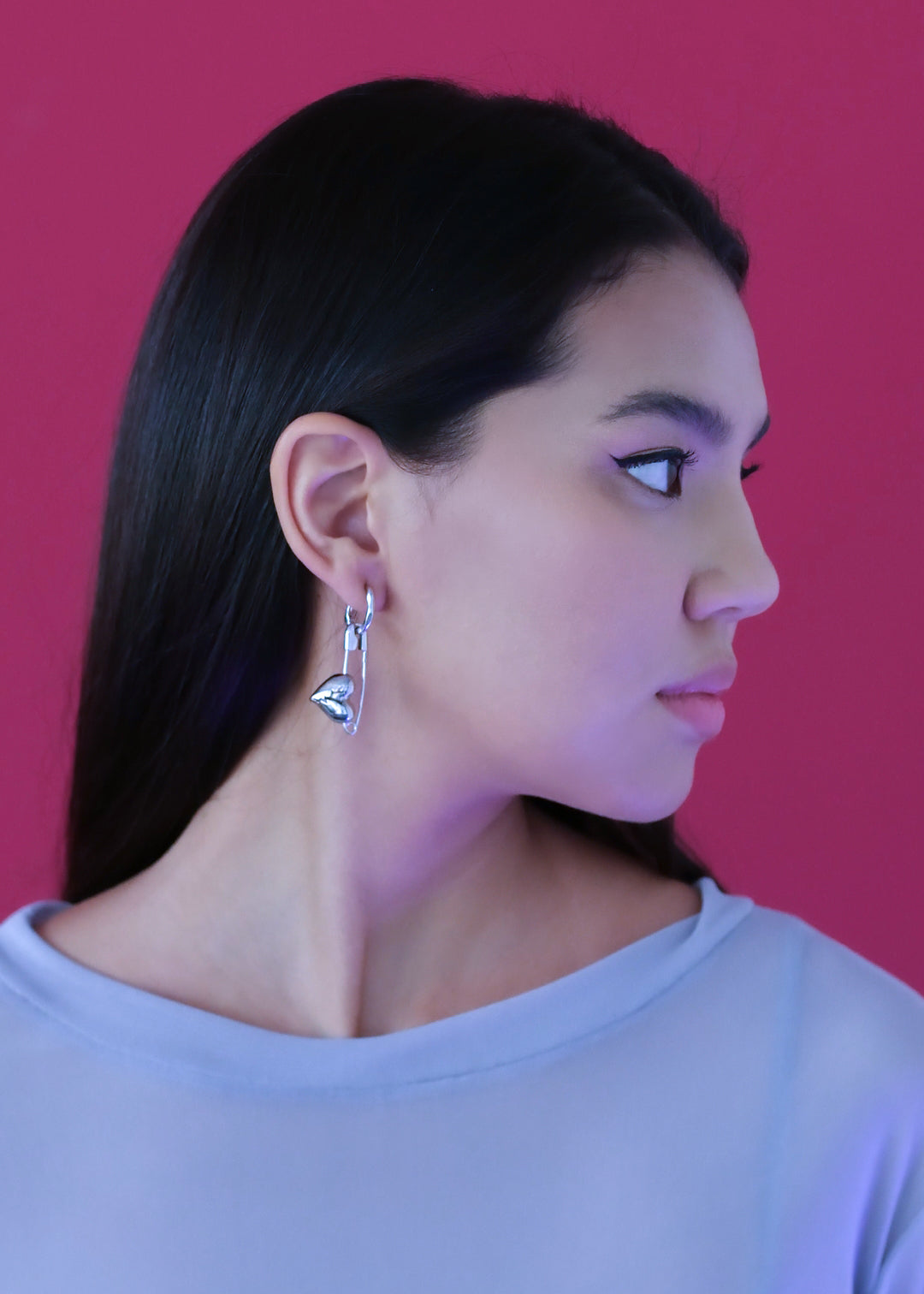 SAFETY PIN Earring with CRACKED HEART Charm