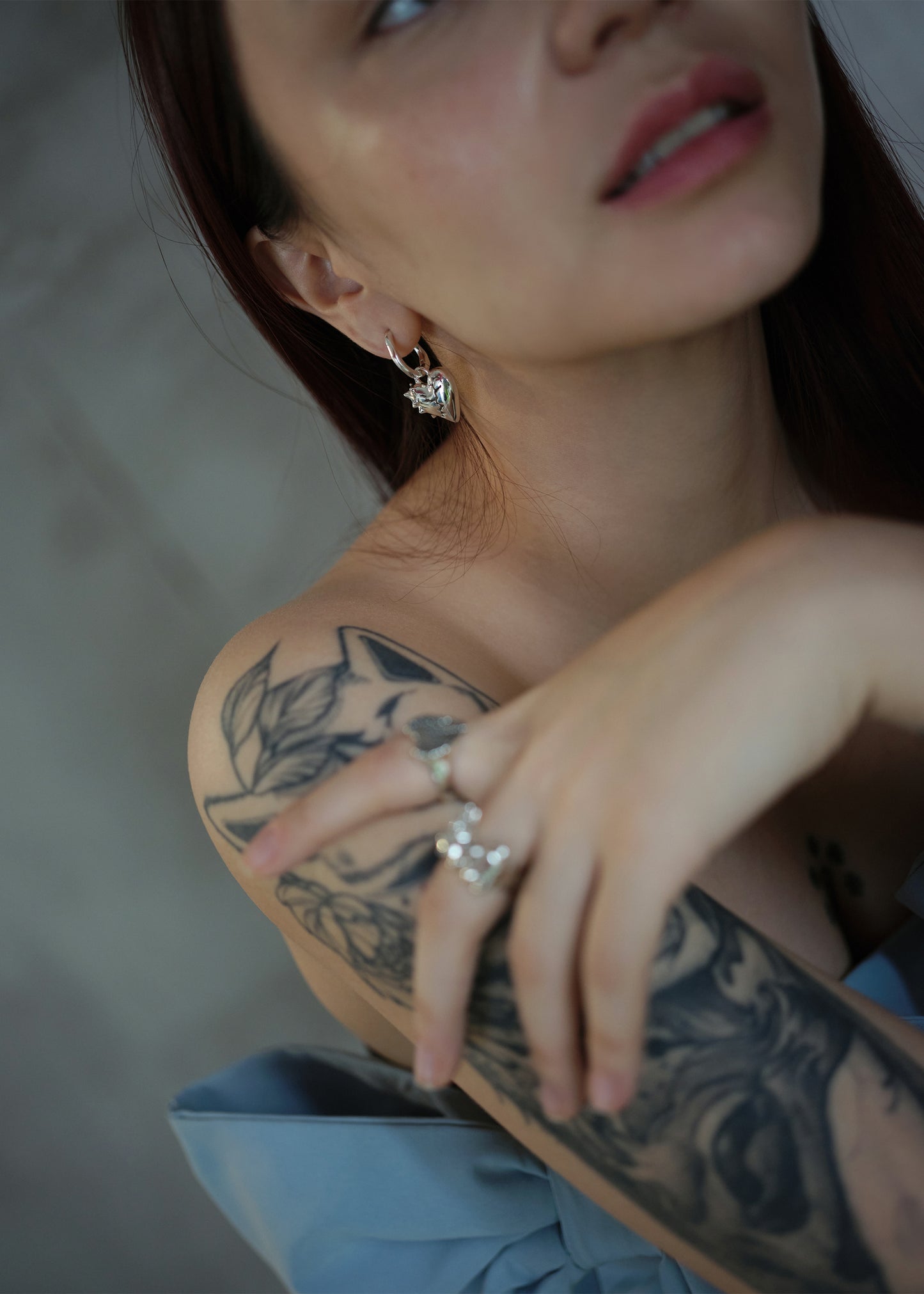 BASE Hoops + MACHAON Pendant + CRACKED HEART SPIKED Pendant