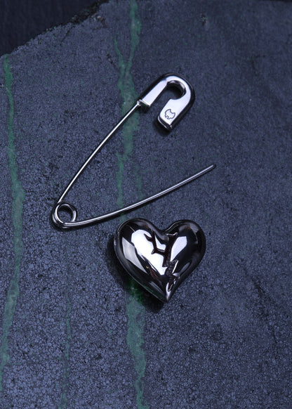 SAFETY PIN Earring with CRACKED HEART Charm