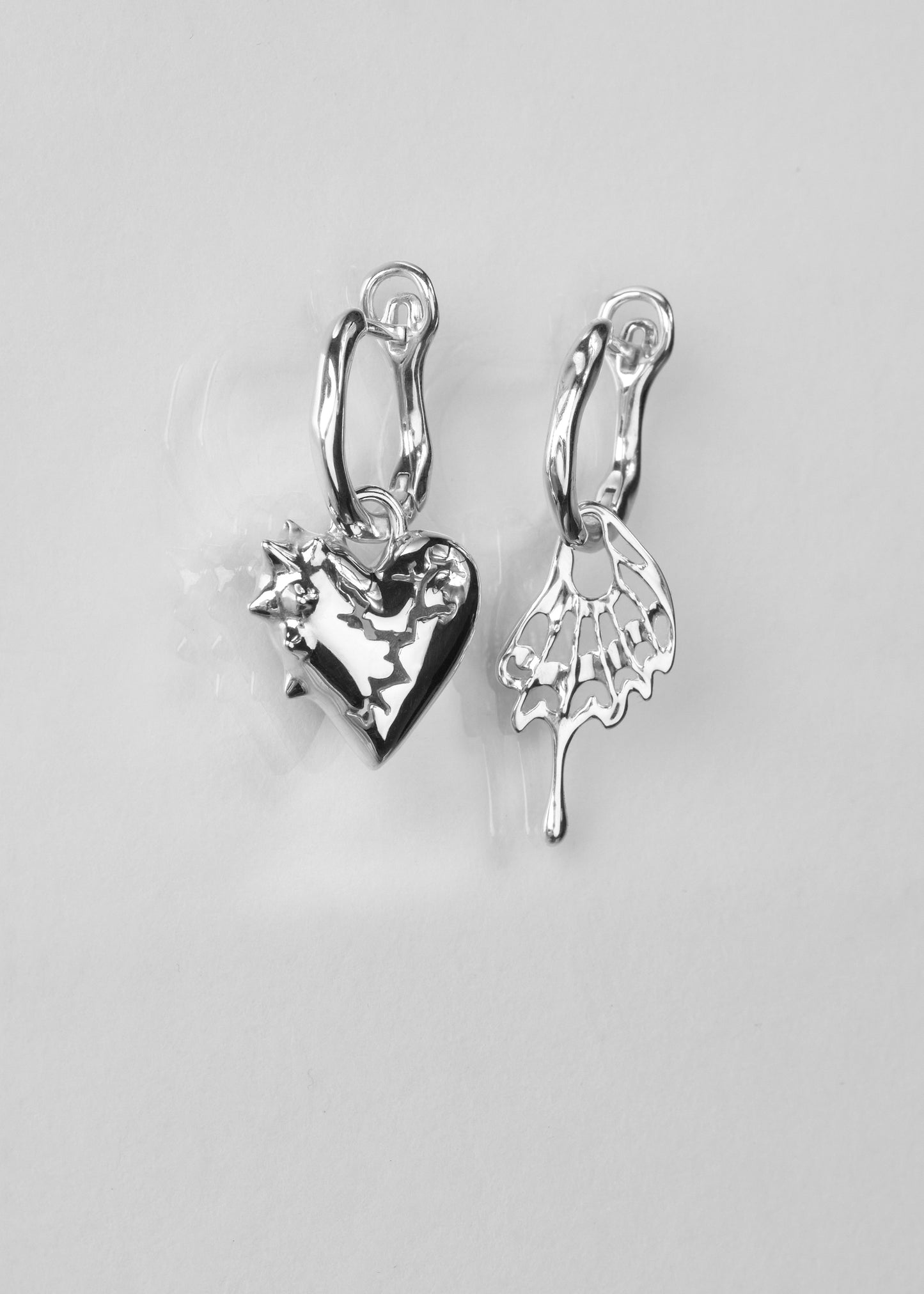 BASE Hoops + MACHAON Pendant + CRACKED HEART SPIKED Pendant