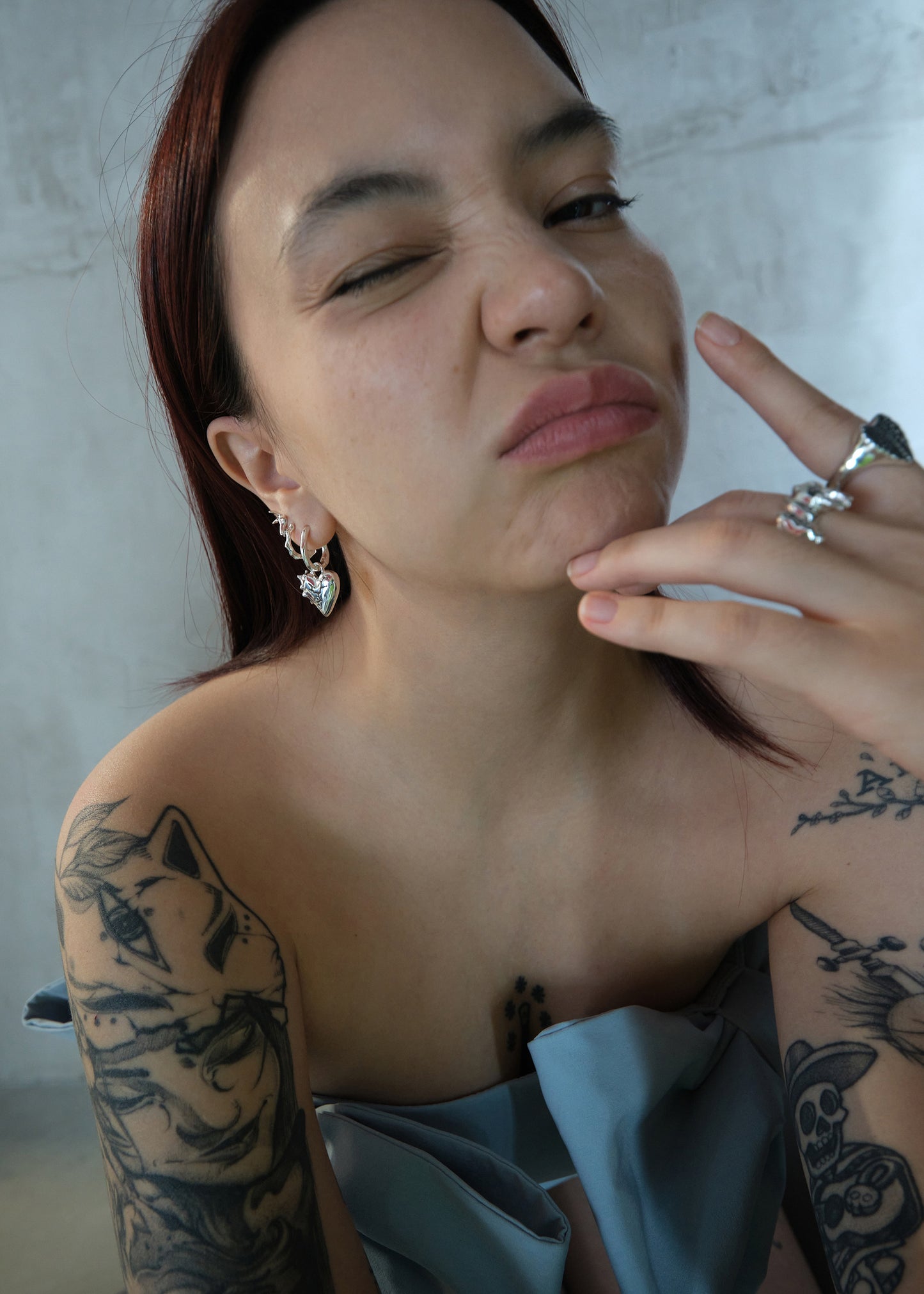 BASE Hoops + MACHAON Pendant + CRACKED HEART SPIKED Pendant