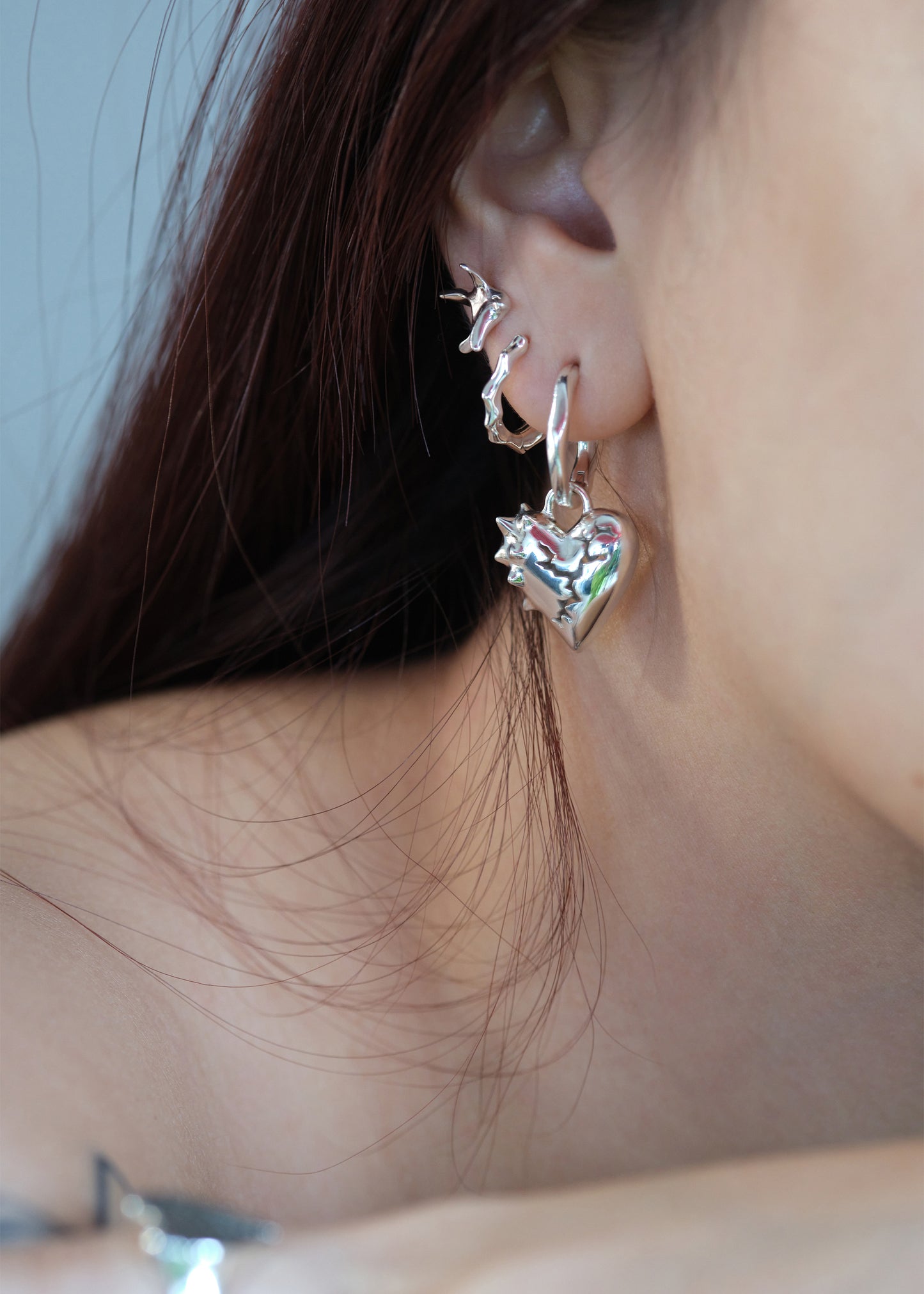 BASE Hoops + MACHAON Pendant + CRACKED HEART SPIKED Pendant